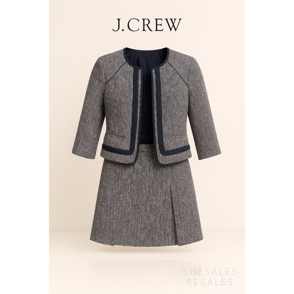 J.Crew Navy Tweed Skirt Suit Set Blazer Jacket & Skirt Womens 0 Petite - Picture 1 of 13